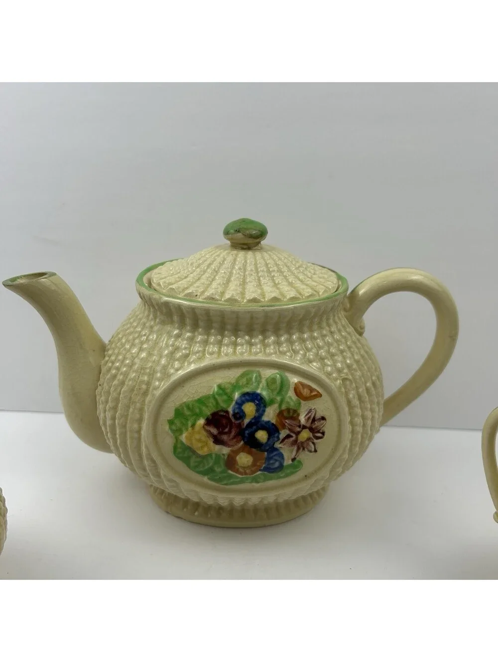 Vintage Made in Japan Hobnail Basketweave Tea Set Teapot Creamer Sugar 3pc ST#41